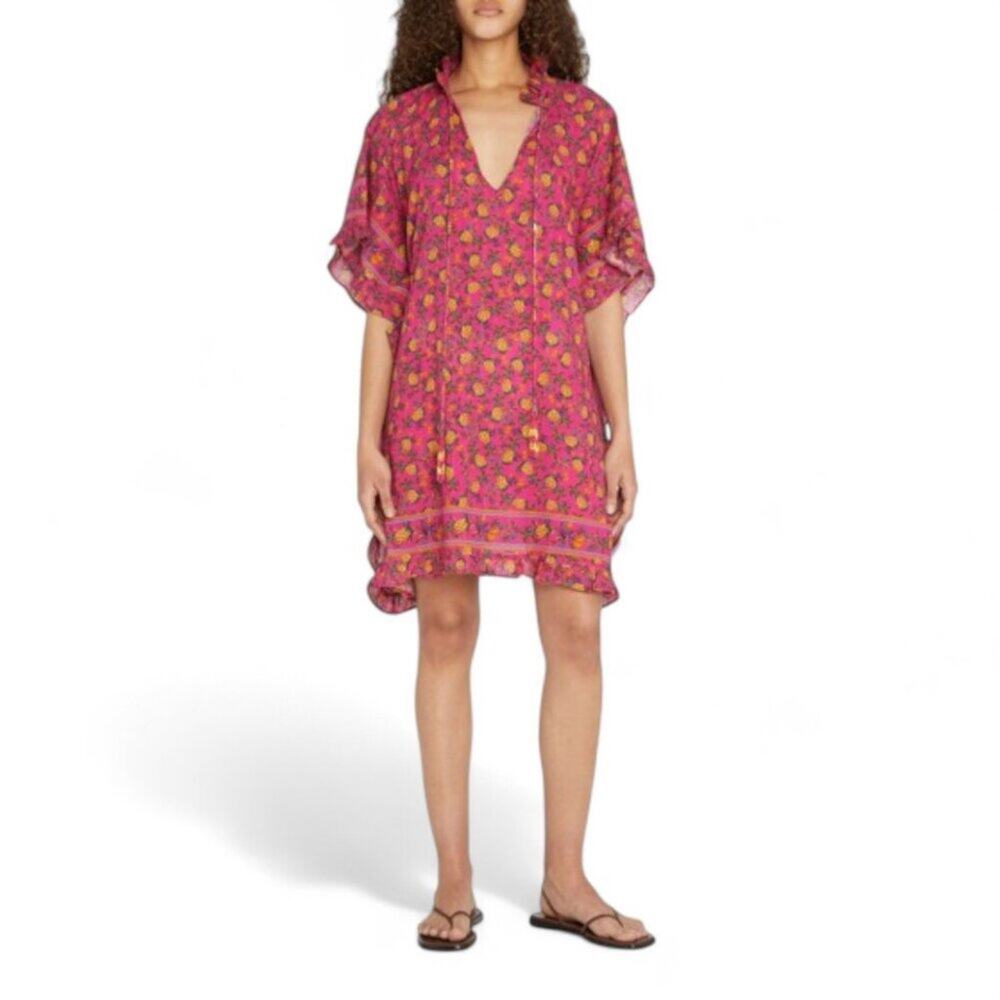Farm Rio Fruit Dots Ruffle Coverup Dress Pink Cotton Blend Size S Small